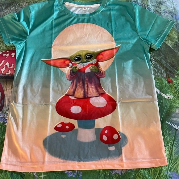 π
ΊBaby Yoda Eating Amanita Mushroom π Tee, Sizes Medium and Large Available, NWOT - Picture 5 of 6